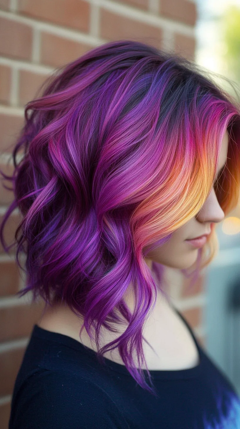 Vibrant Ombre Waves: A Chic Fusion of Purple and Sunset Hues