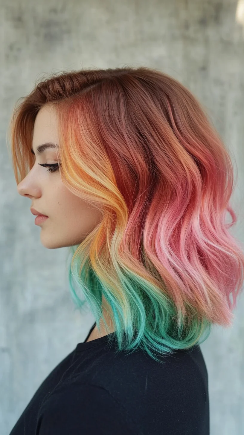 Vibrant Ombre Waves: A Playful Blend of Peach, Pink, and Aqua Tones