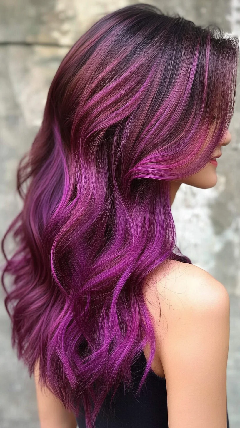 Vibrant Ombre Waves: Flaunt Striking Purple Tresses with Fluid Movement