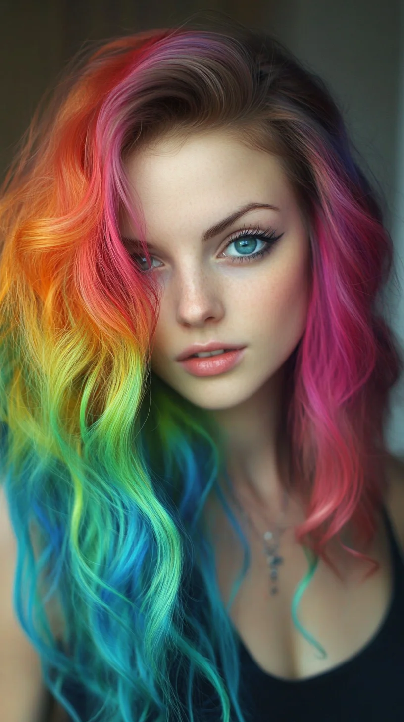 Vibrant Waves: Embrace the Rainbow with this Eye-Catching Hairstyle